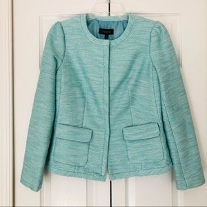 NWT~~Talbots puff sleeve tweed jacket in light turquoise color size 2